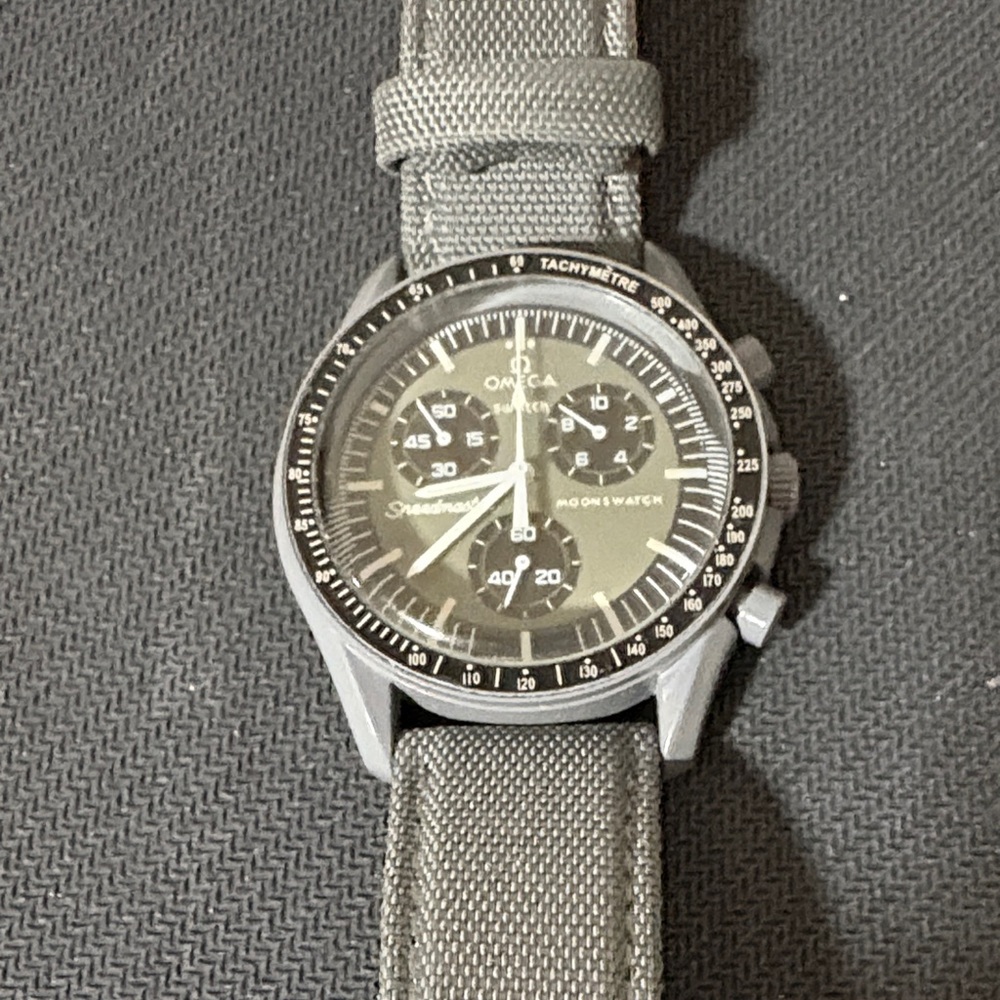 Omega Men's Black and Silver Tachymeter Watch